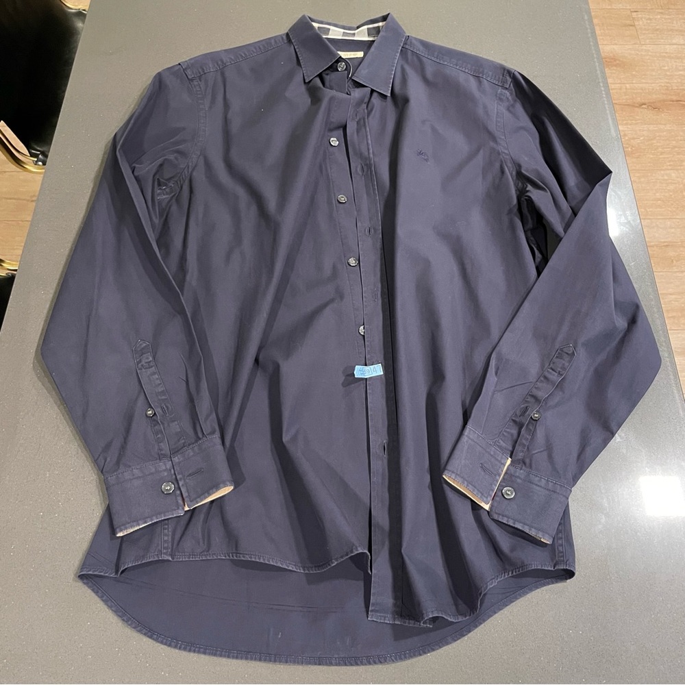 Burberry Brit Dress Shirt - Blue with Check Pattern Accent - Size Medium